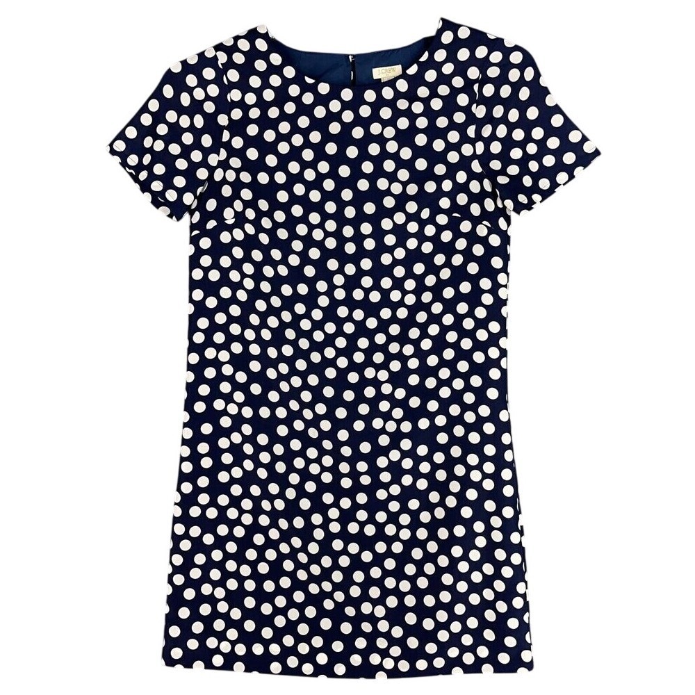 J Crew Polka Dot Shirt Dress Womens 00 Blue Lined Business Casual Cottage Chic - Picture 1 of 12